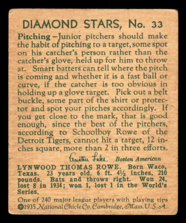 1934-36 Diamond Stars #033 Schoolboy Rowe Tigers VG-EX 533605