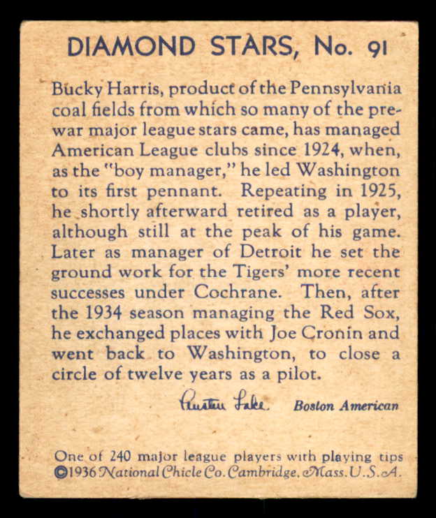 1934-36 Diamond Stars #091 Bucky Harris Senators VG-EX/EX 533611