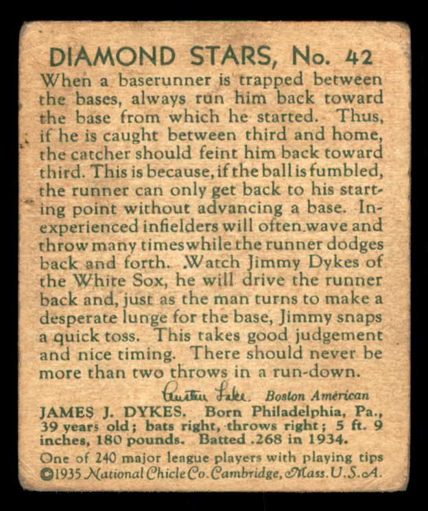 1934-36 Diamond Stars #042 Jimmy Dykes White Sox GD-VG/VG 533615