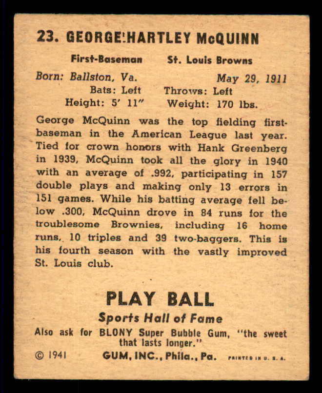1941 Play Ball #023 George McQuinn Browns VG-EX 533736