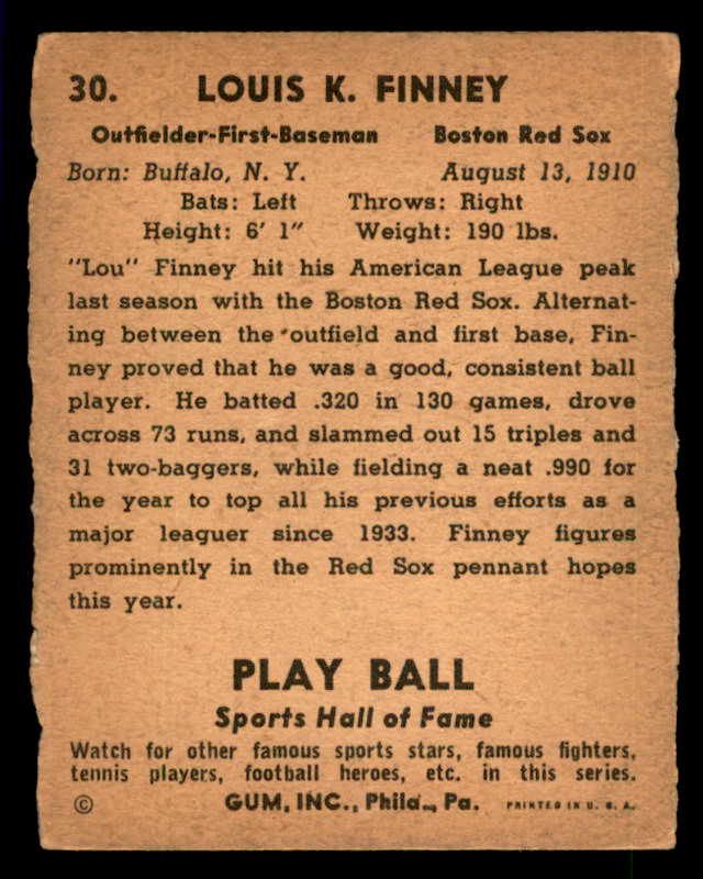 1941 Play Ball #030 Lou Finney Red Sox FR-GD trimmed 533746
