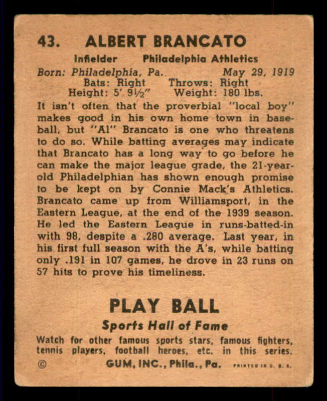 1941 Play Ball #043 Al Brancato A's VG-EX 533764