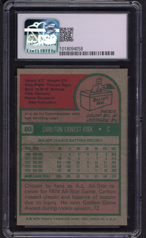 1975 Topps Baseball #080 Carlton Fisk Red Sox CSG 6.5 EX-MT+ 533992
