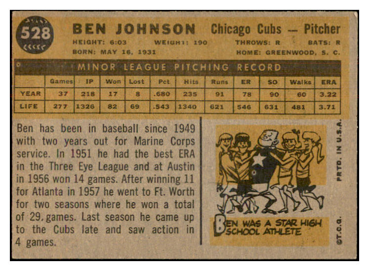 1960 Topps Baseball #528 Ben Johnson Cubs EX-MT 534326