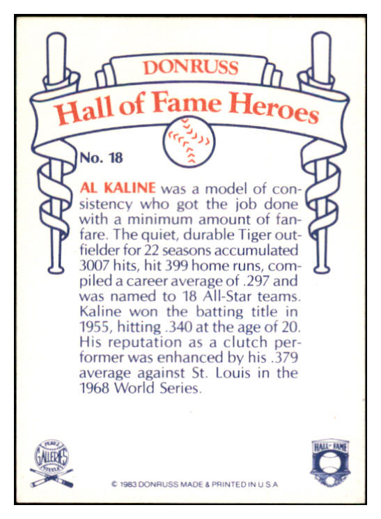 1982 Donruss Heroes #018 Al Kaline Tigers Signed Autographed 534500