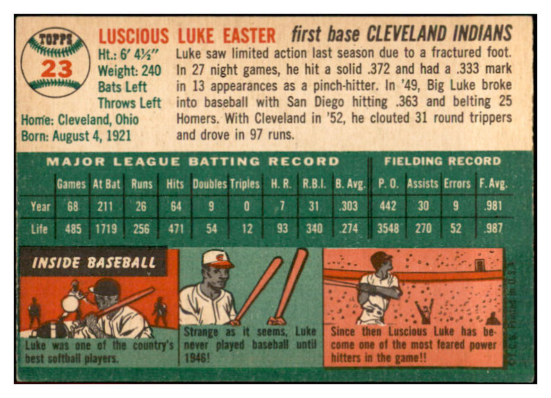 1954 Topps Baseball #023 Luke Easter Indians EX-MT 534674