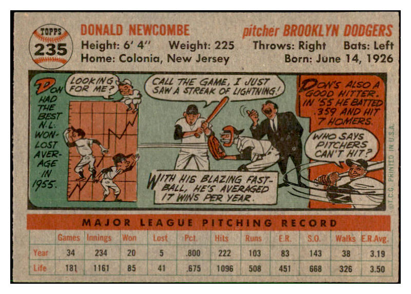 1956 Topps Baseball #235 Don Newcombe Dodgers EX-MT 535264
