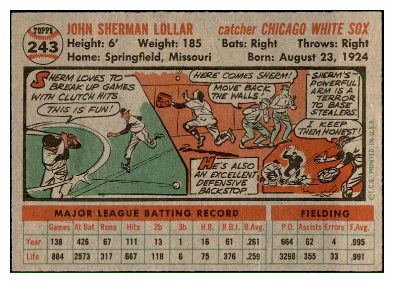 1956 Topps Baseball #243 Sherm Lollar White Sox EX-MT 535271
