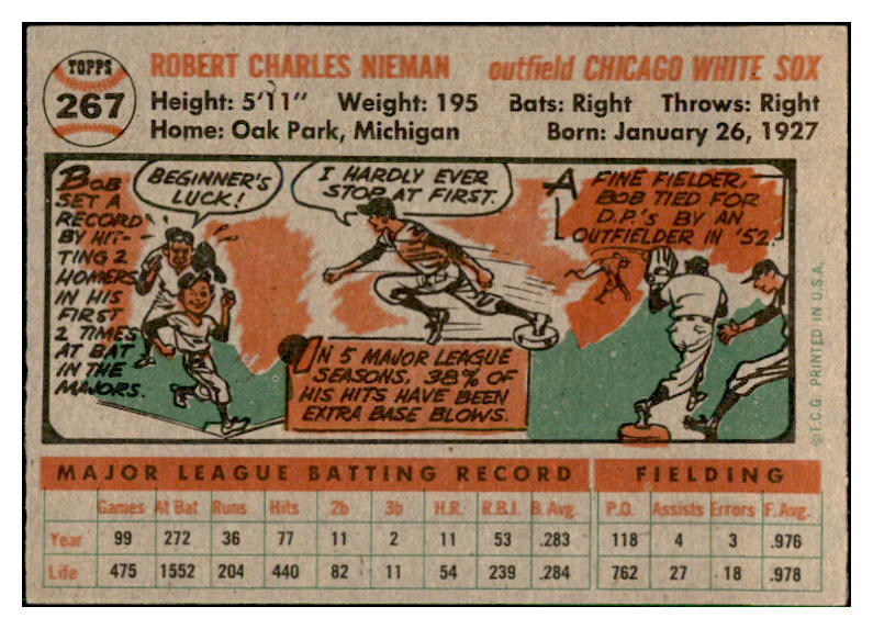 1956 Topps Baseball #267 Bob Nieman White Sox EX-MT 535297