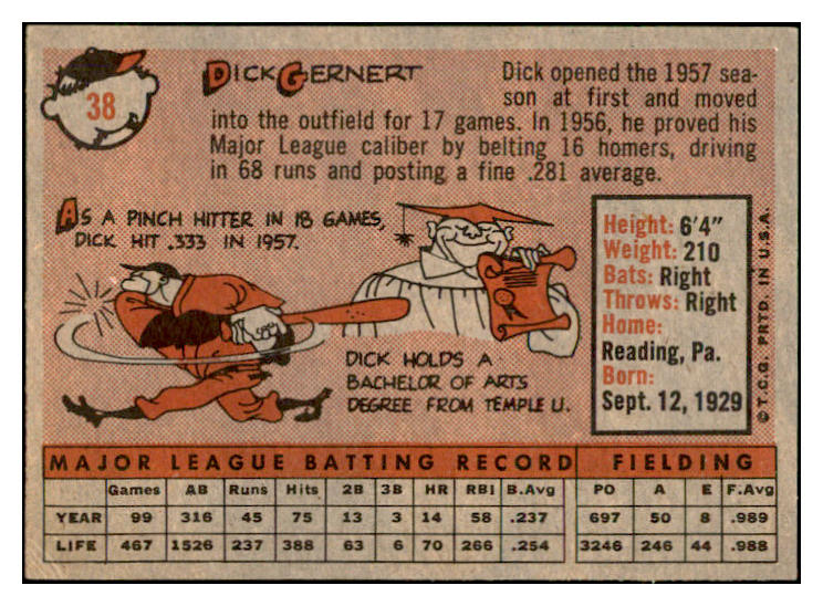 1958 Topps Baseball #038 Dick Gernert Red Sox EX-MT 535571