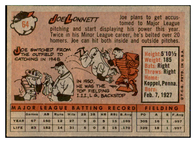1958 Topps Baseball #064 Joe Lonnett Phillies EX-MT 535601