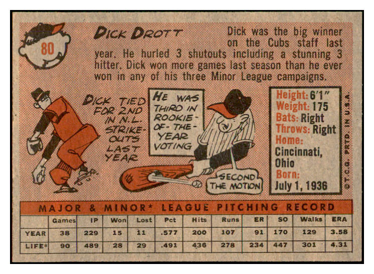 1958 Topps Baseball #080 Dick Drott Cubs EX-MT 535619