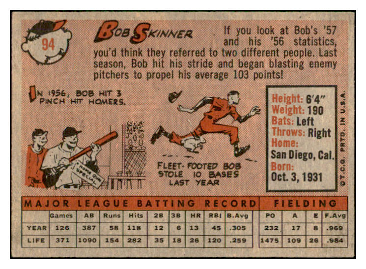 1958 Topps Baseball #094 Bob Skinner Pirates EX-MT 535634