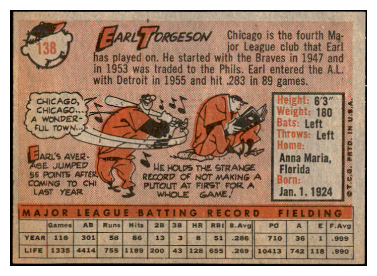 1958 Topps Baseball #138 Earl Torgeson White Sox EX-MT 535685