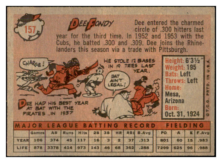 1958 Topps Baseball #157 Dee Fondy Reds EX-MT 535709