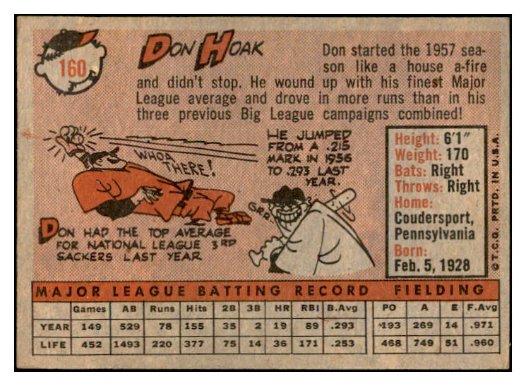 1958 Topps Baseball #160 Don Hoak Reds EX-MT 535712