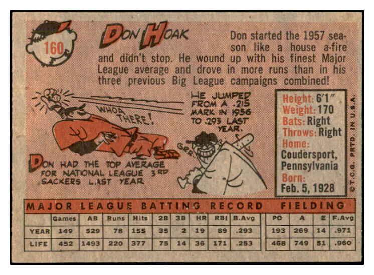 1958 Topps Baseball #160 Don Hoak Reds EX-MT 535713