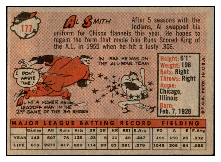 1958 Topps Baseball #177 Al Smith White Sox EX-MT 535734