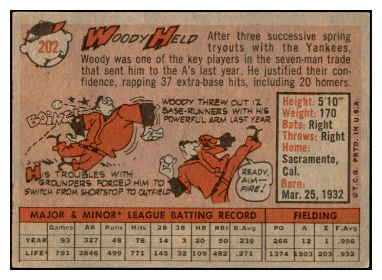 1958 Topps Baseball #202 Woodie Held A's EX-MT 535766