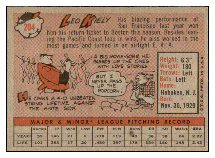 1958 Topps Baseball #204 Leo Kiely Red Sox EX-MT 535769