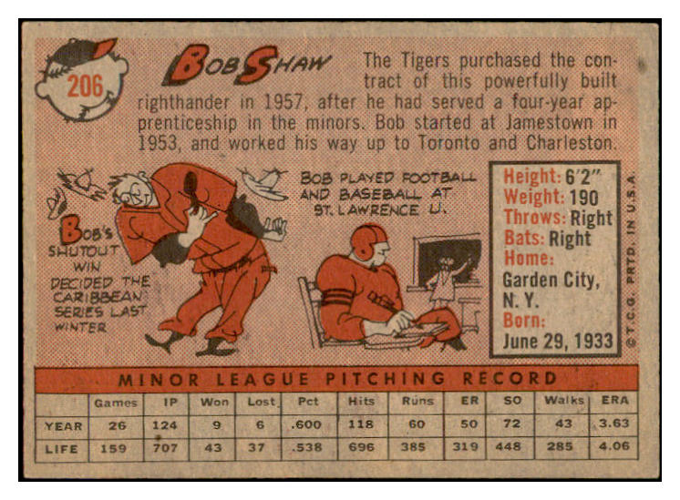 1958 Topps Baseball #206 Bob Shaw Tigers EX-MT 535772