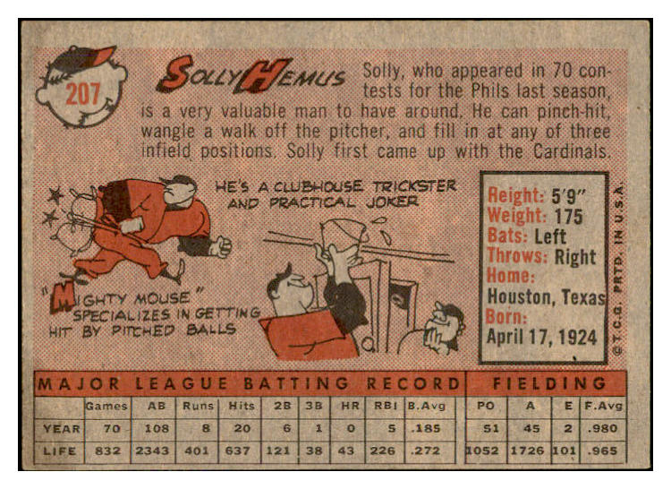 1958 Topps Baseball #207 Solly Hemus Phillies EX-MT 535775