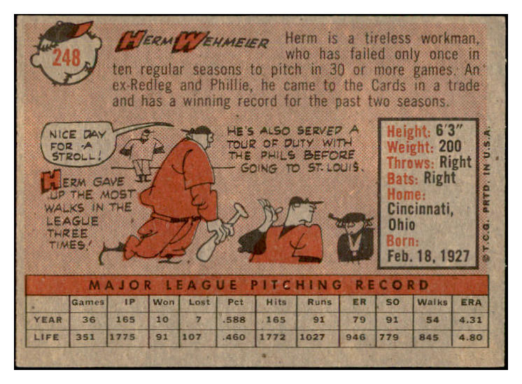 1958 Topps Baseball #248 Herm Wehmeier Cardinals EX-MT 535833