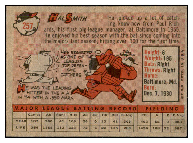 1958 Topps Baseball #257 Hal Smith A's EX-MT 535846