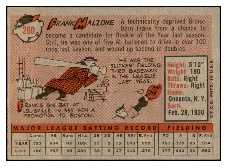 1958 Topps Baseball #260 Frank Malzone Red Sox EX-MT 535850
