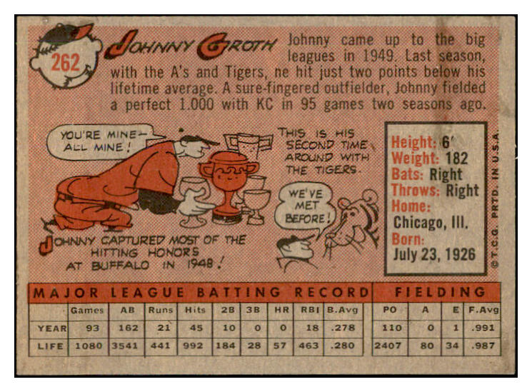 1958 Topps Baseball #262 Johnny Groth Tigers EX-MT 535853