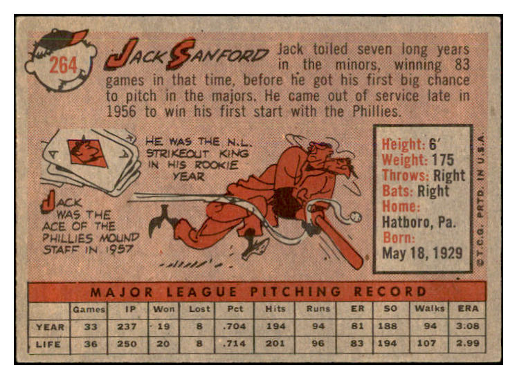 1958 Topps Baseball #264 Jack Sanford Phillies EX-MT 535857
