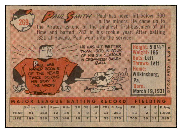 1958 Topps Baseball #269 Paul Smith Pirates EX-MT 535862