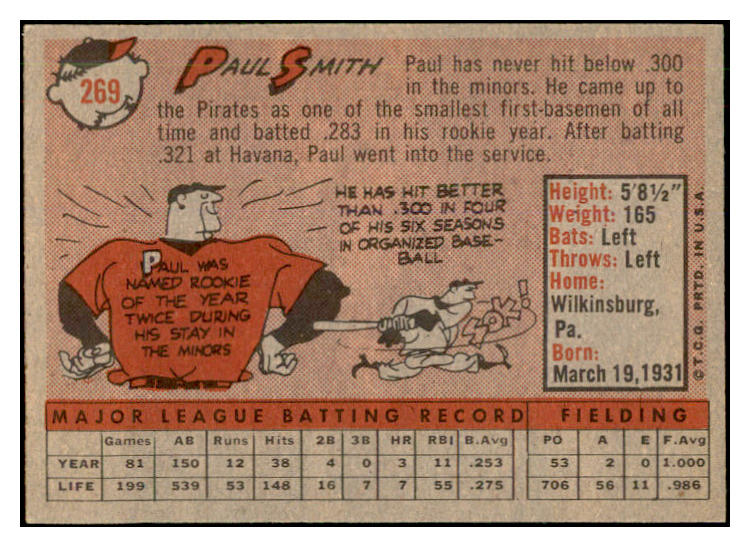 1958 Topps Baseball #269 Paul Smith Pirates EX-MT 535863
