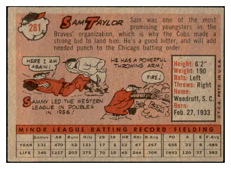 1958 Topps Baseball #281 Sam Taylor Cubs EX-MT 535874