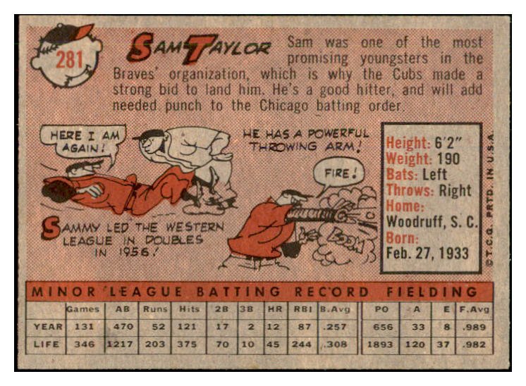 1958 Topps Baseball #281 Sam Taylor Cubs EX-MT 535875