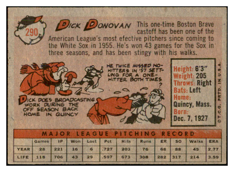 1958 Topps Baseball #290 Dick Donovan White Sox EX-MT 535884
