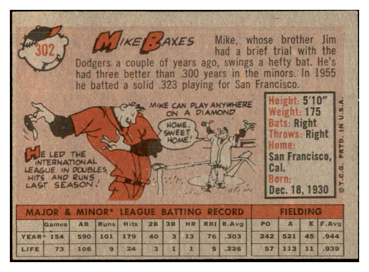 1958 Topps Baseball #302 Mike Baxes A's EX-MT 535897
