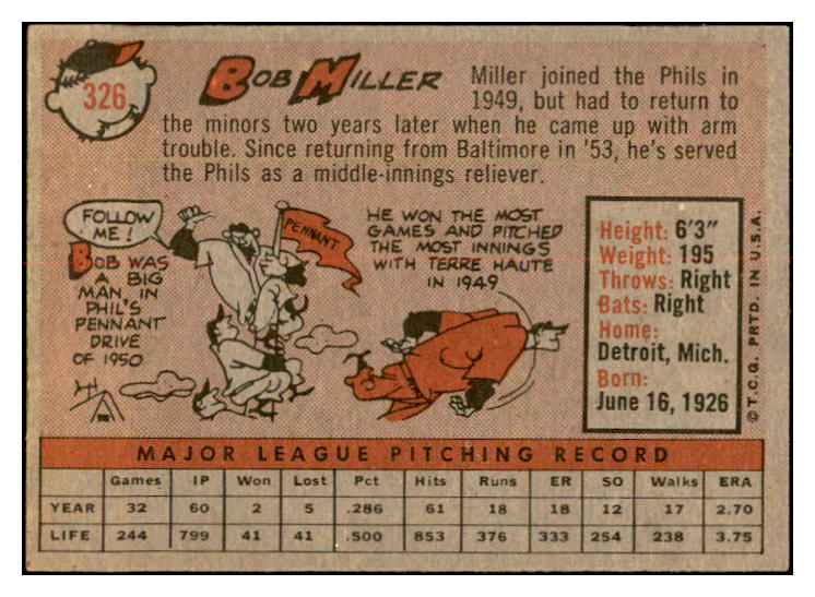 1958 Topps Baseball #326 Bob Miller Phillies EX-MT 535919