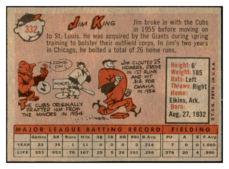 1958 Topps Baseball #332 Jim King Giants EX-MT 535927