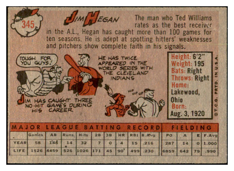 1958 Topps Baseball #345 Jim Hegan Tigers EX-MT 535940