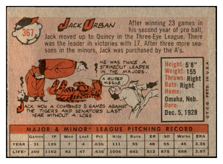 1958 Topps Baseball #367 Jack Urban A's EX-MT 535971