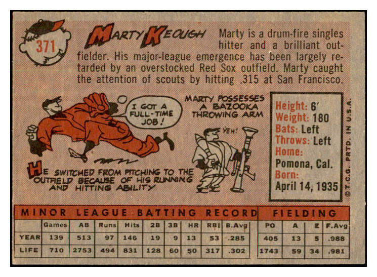1958 Topps Baseball #371 Marty Keough Red Sox EX-MT 535974