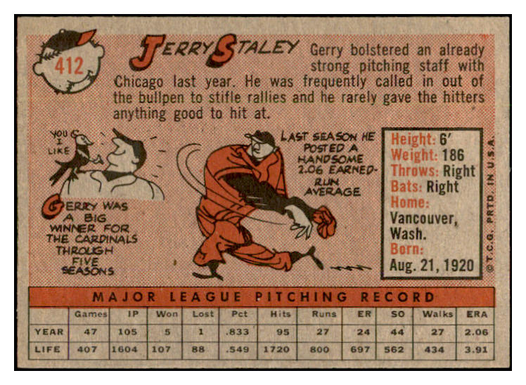 1958 Topps Baseball #412 Jerry Staley White Sox EX-MT 536029