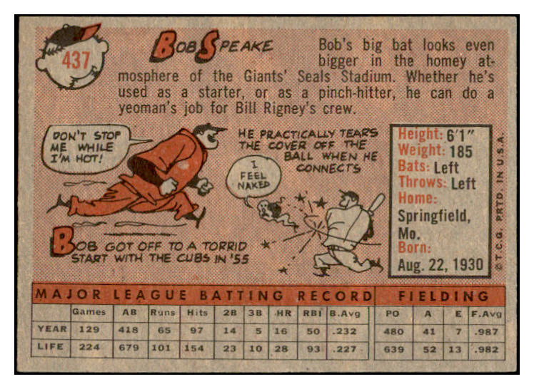 1958 Topps Baseball #437 Bob Speake Giants EX-MT 536056