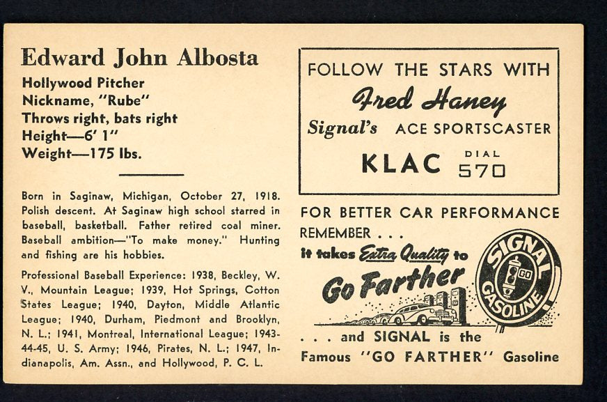 1947 Signal Oil Ed Albosta Hollywood EX 537081