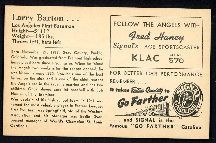 1947 Signal Oil Larry Barton Los Angeles VG-EX 537084