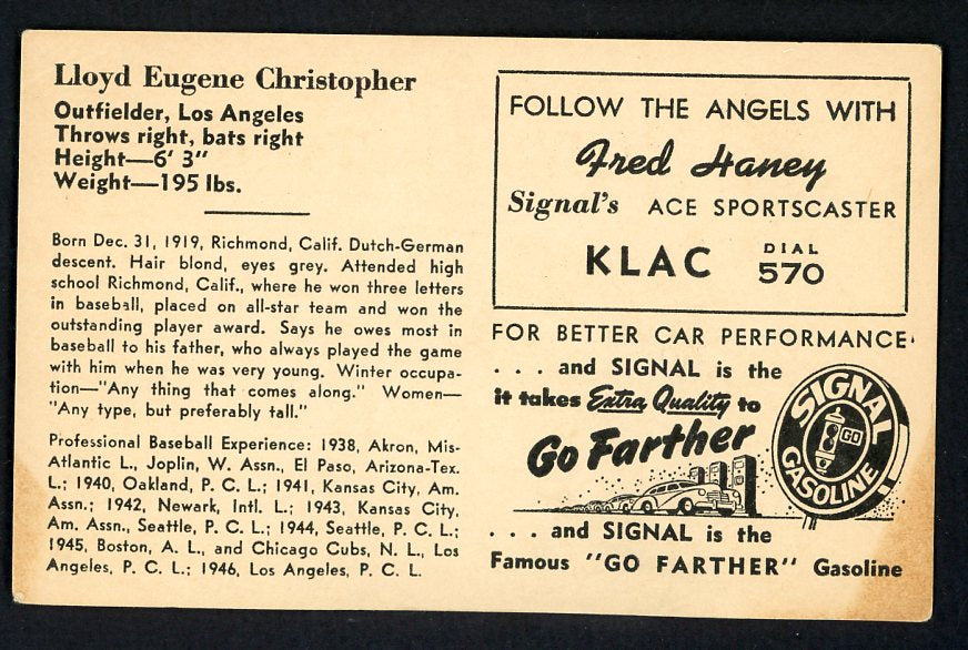 1947 Signal Oil Loyd Christopher Los Angeles VG-EX 537089