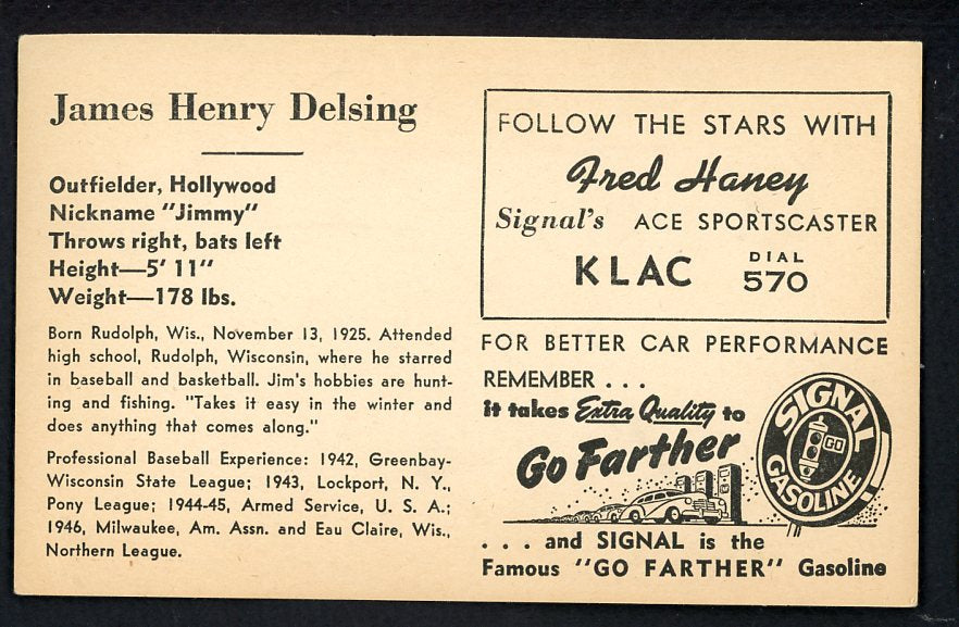 1947 Signal Oil Jim Delsing Hollywood VG-EX 537096