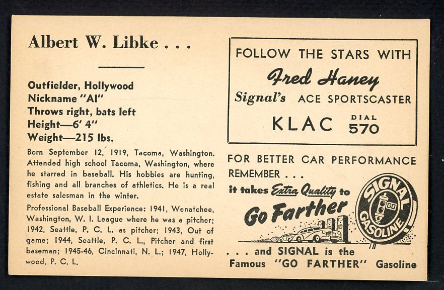 1947 Signal Oil Al Libke Hollywood EX-MT 537108