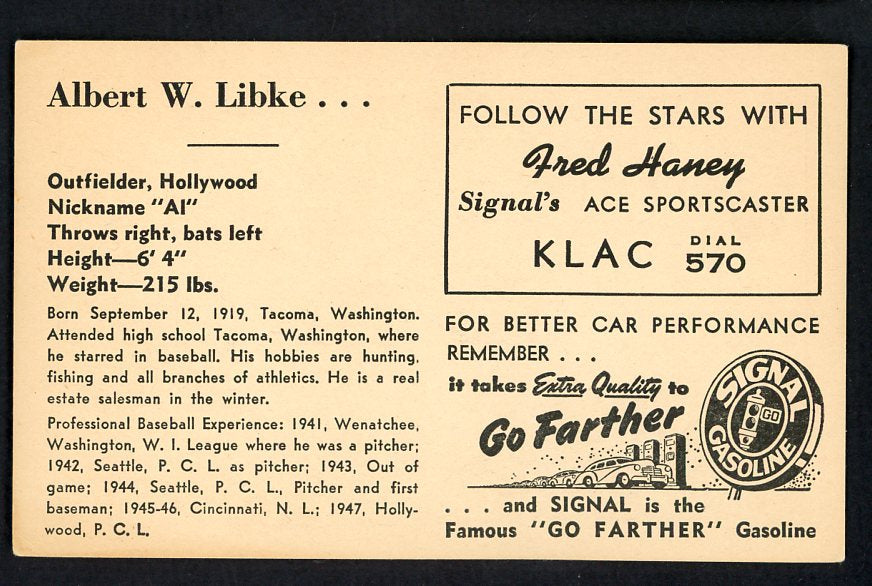 1947 Signal Oil Al Libke Hollywood VG-EX 537109